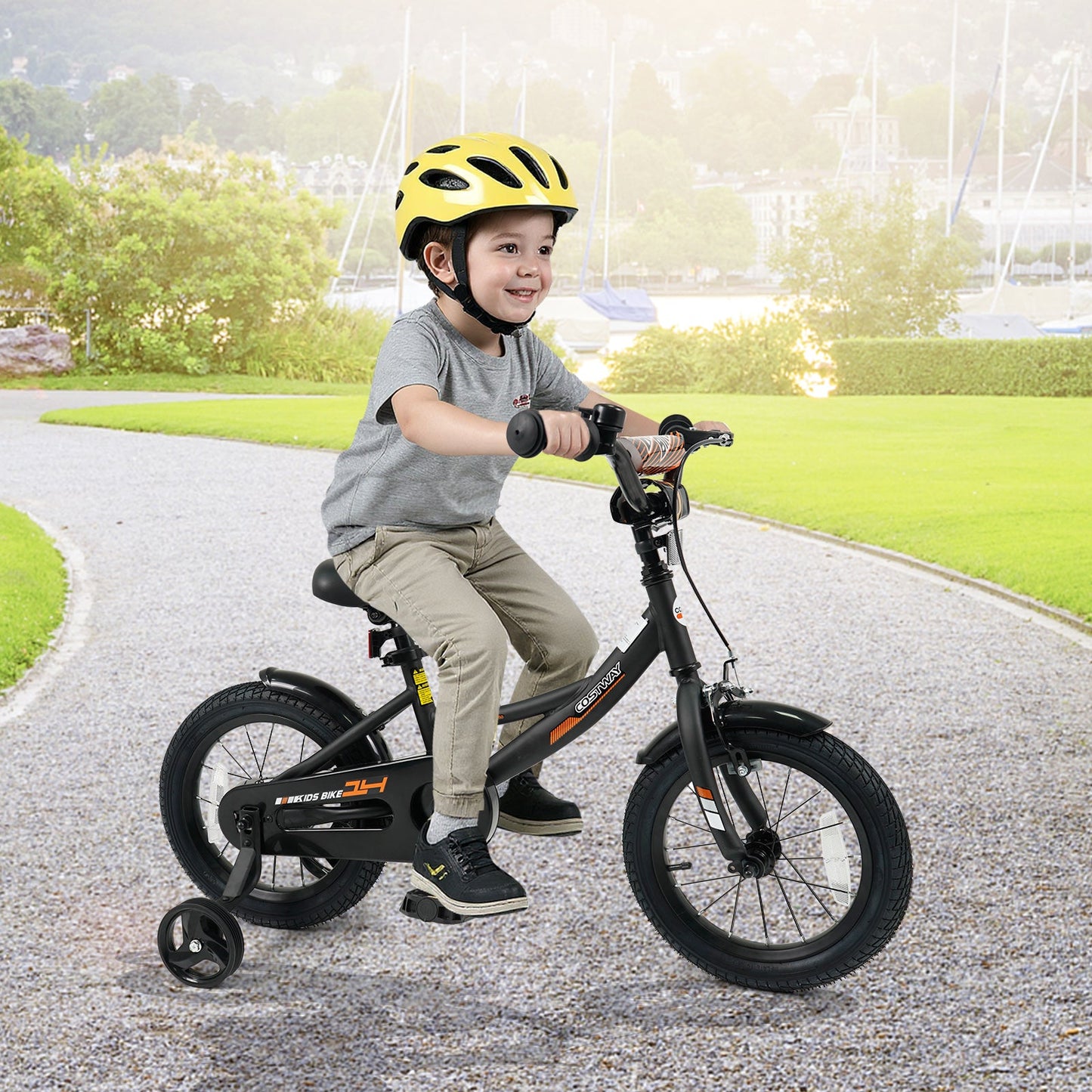 12/14/16/18 Inches Kids Bike with Removable Training Wheels and Adjustable Seatfor 3-8 Years Old Black