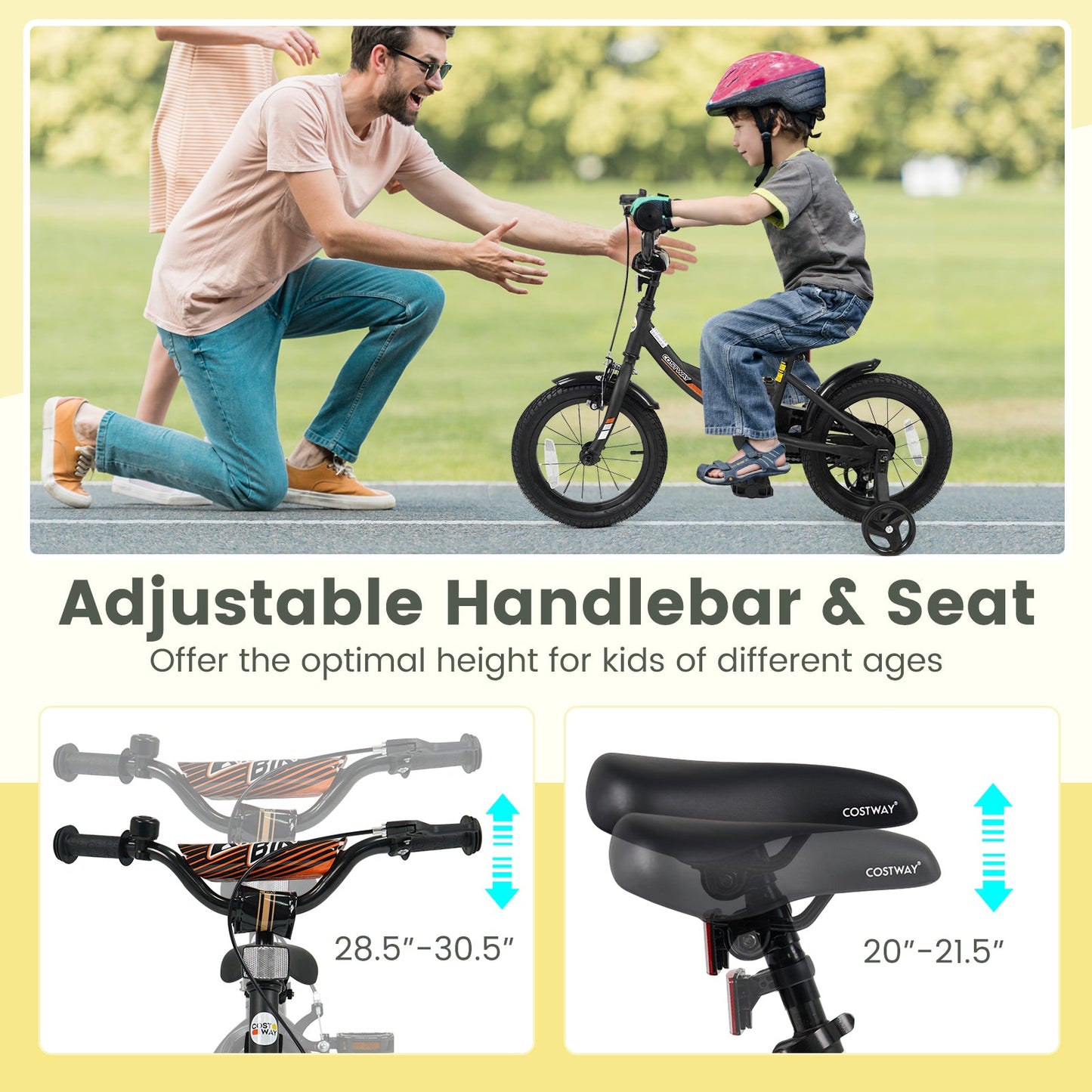 12/14/16/18 Inches Kids Bike with Removable Training Wheels and Adjustable Seatfor 3-8 Years Old Black