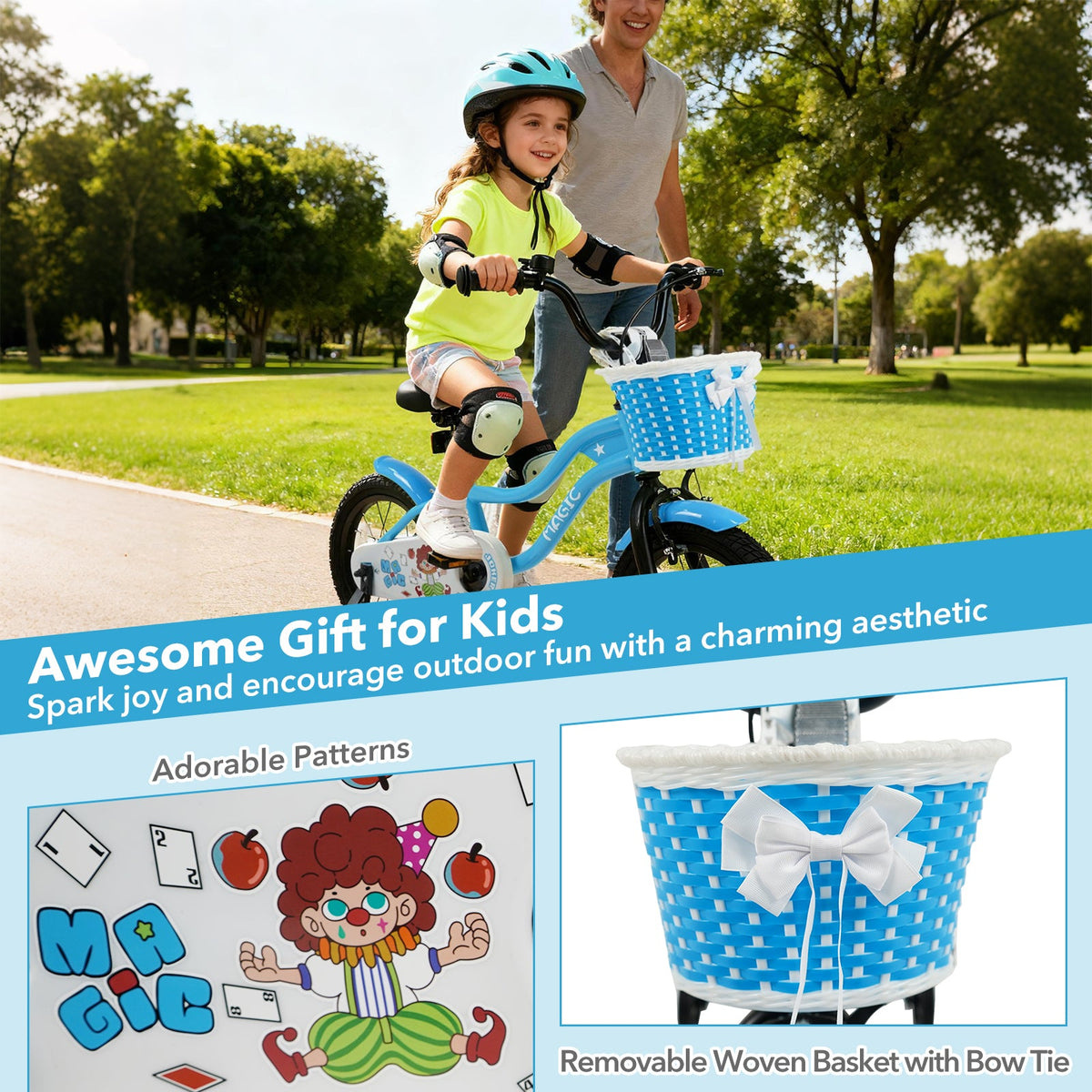 12/14/16 Inch Kids Bike with Training Wheels and Basket Navy Color