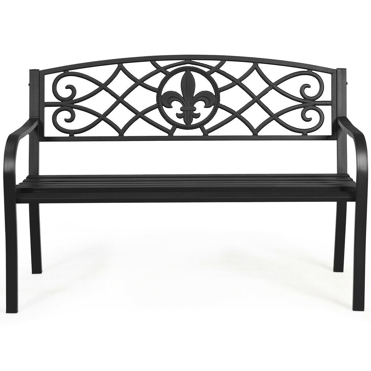 50-Inch Metal Garden Bench with Armrests - 500 lb Capacity