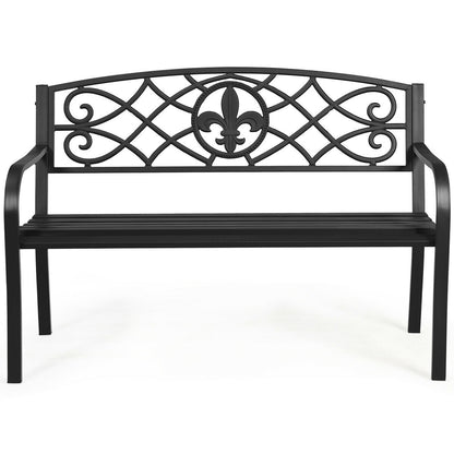 50-Inch Metal Garden Bench with Armrests - 500 lb Capacity