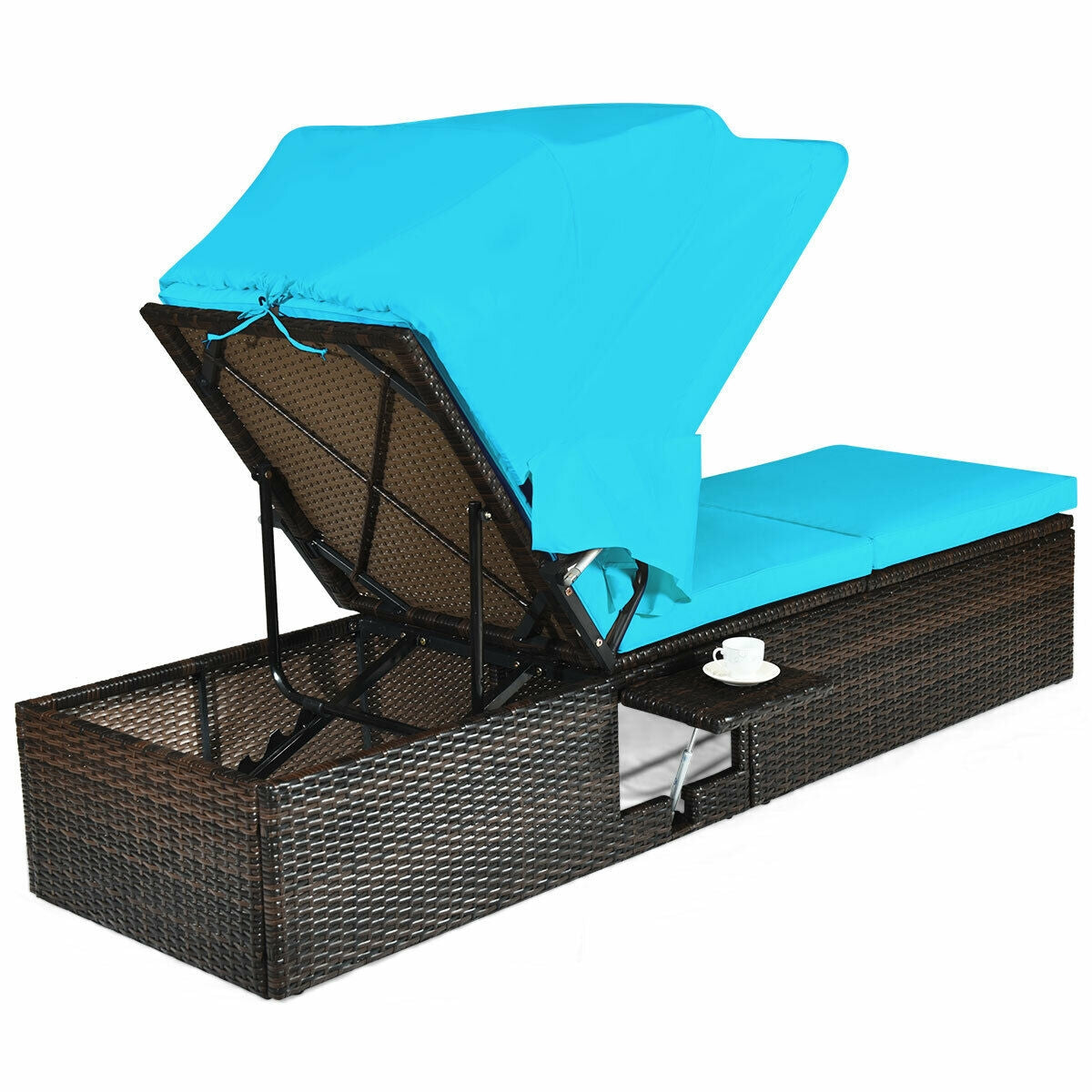Outdoor Chaise Lounge with Canopy and Cushion