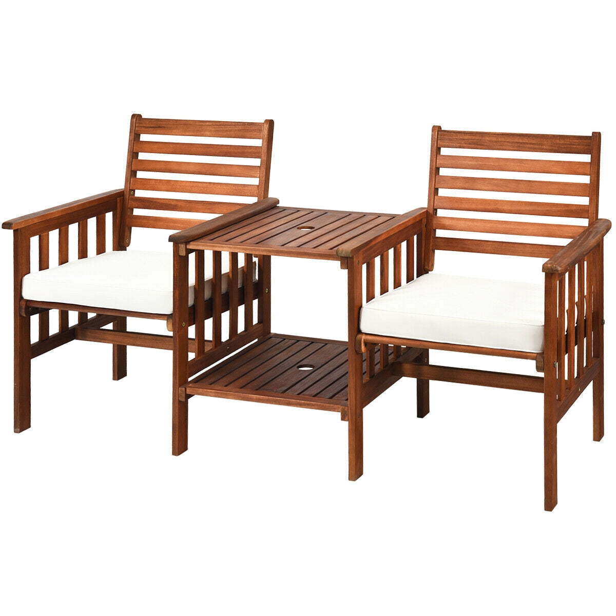 Acacia Wood Patio Conversation Set with Loveseat & Coffee Table
