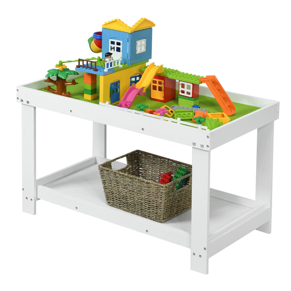 Kids Activity Play Table with Storage - Solid Pine Wood