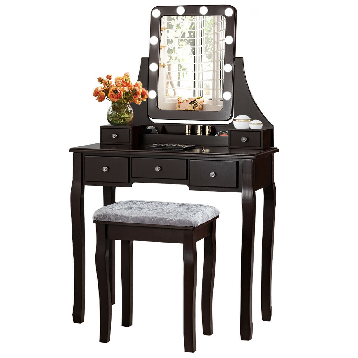 Vanity Dressing Table Set with 10 Dimmable Bulbs & Stool