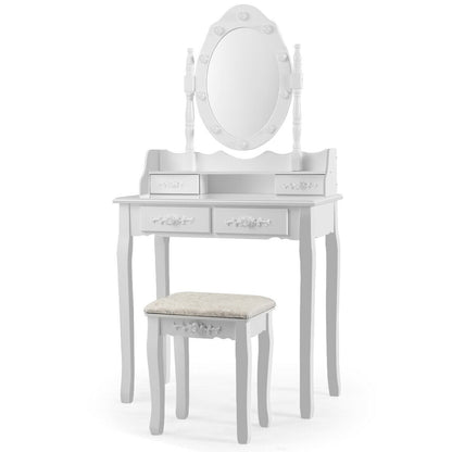 Makeup Vanity Table Set with Dimmable Bulbs & Cushioned Stool