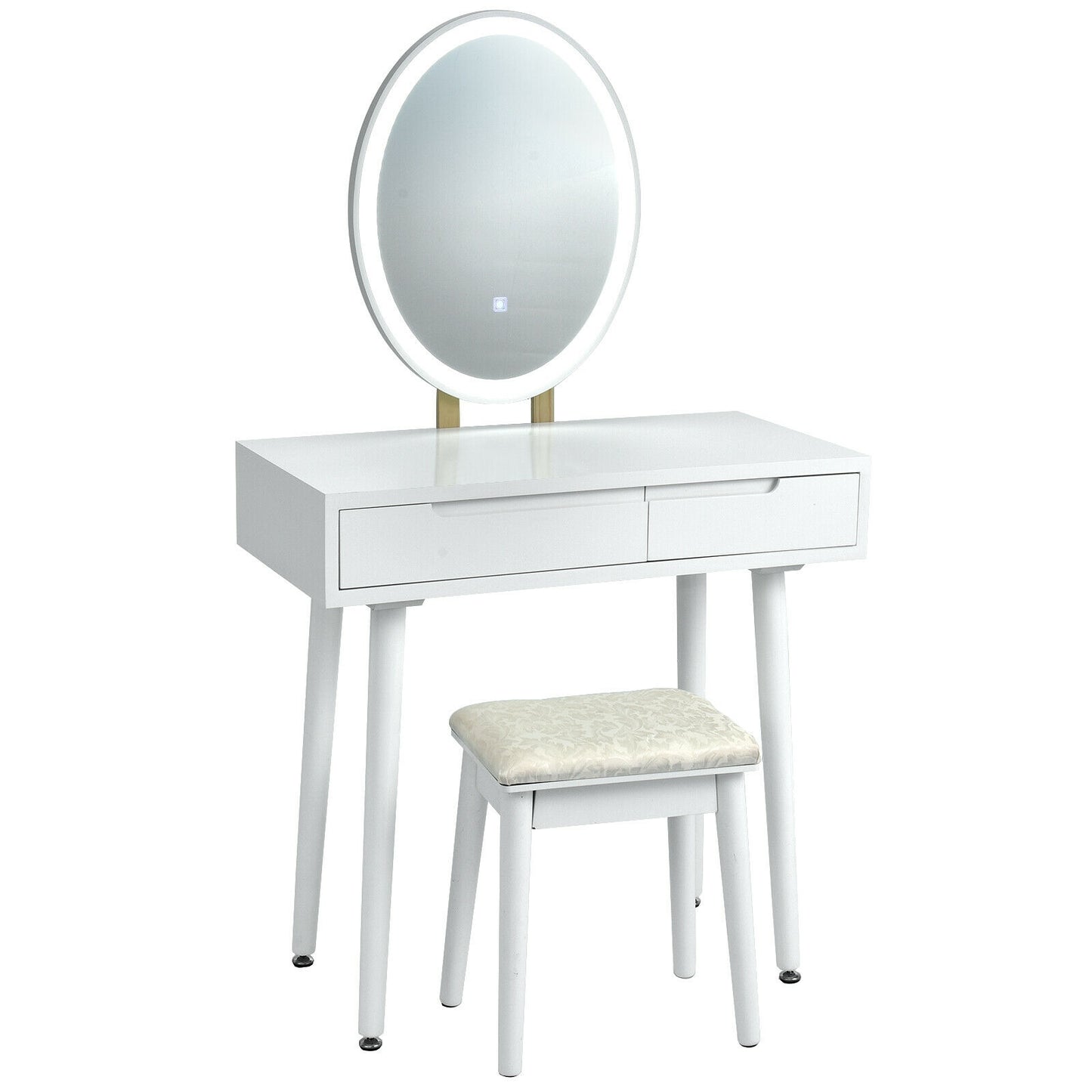 Vanity Makeup Table with Lighted Mirror and Stool Set