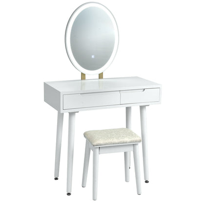 Vanity Makeup Table with Lighted Mirror and Stool Set