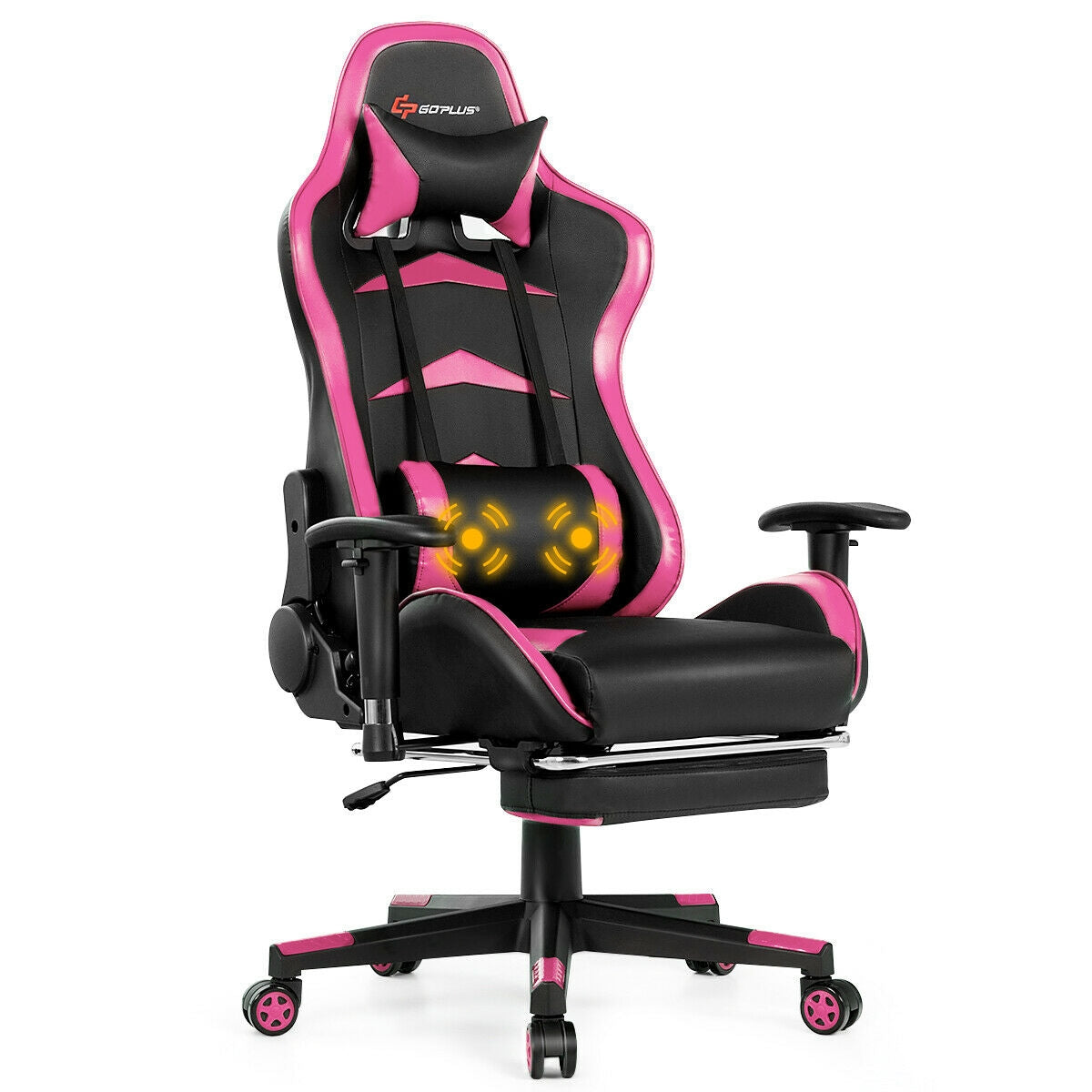 Gaming Chair with Massage Lumbar & Retractable Footrest