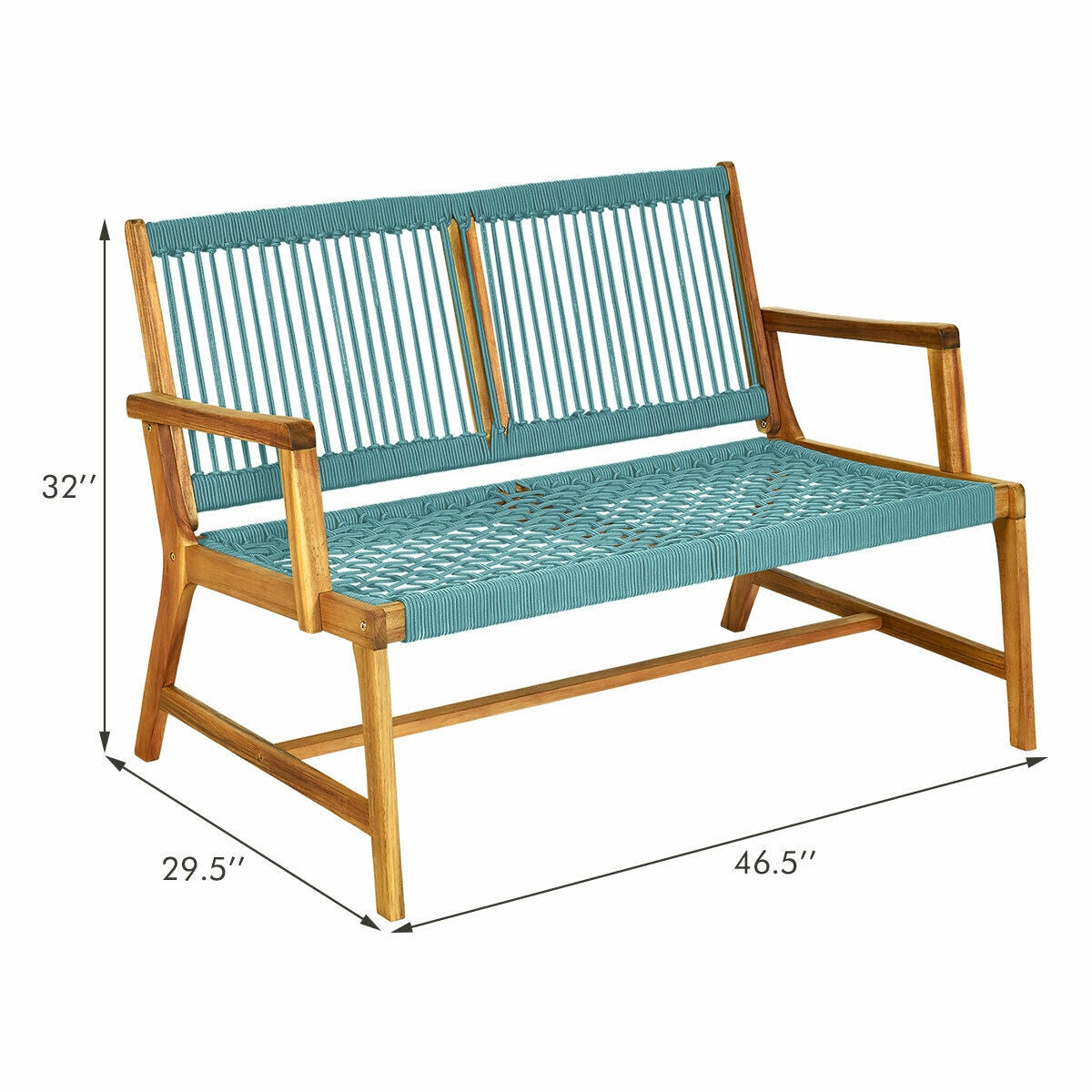 2-Person Acacia Wood Outdoor Bench with Rope Weave