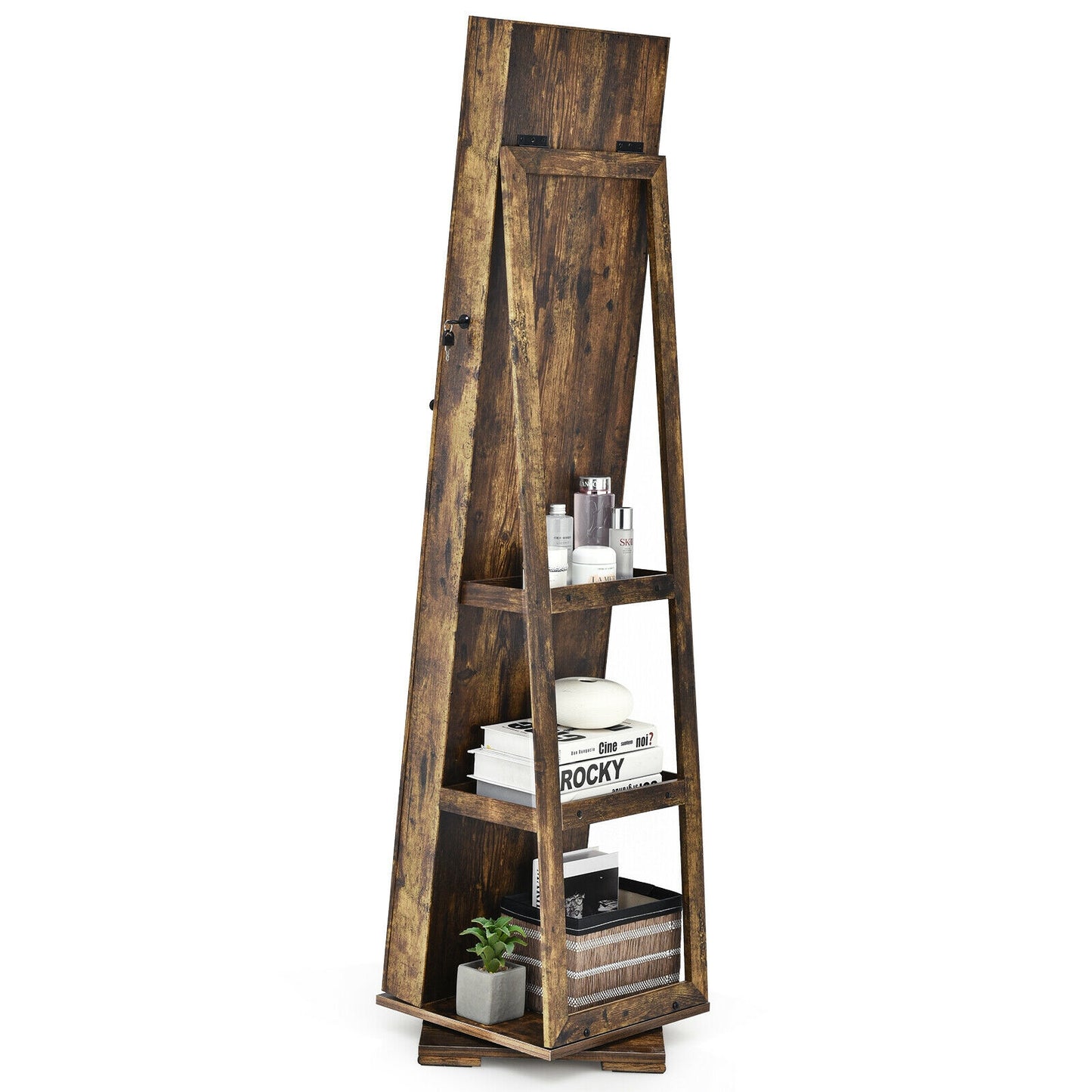 Jewelry Armoire with Full-Length Mirror and 360° Rotation