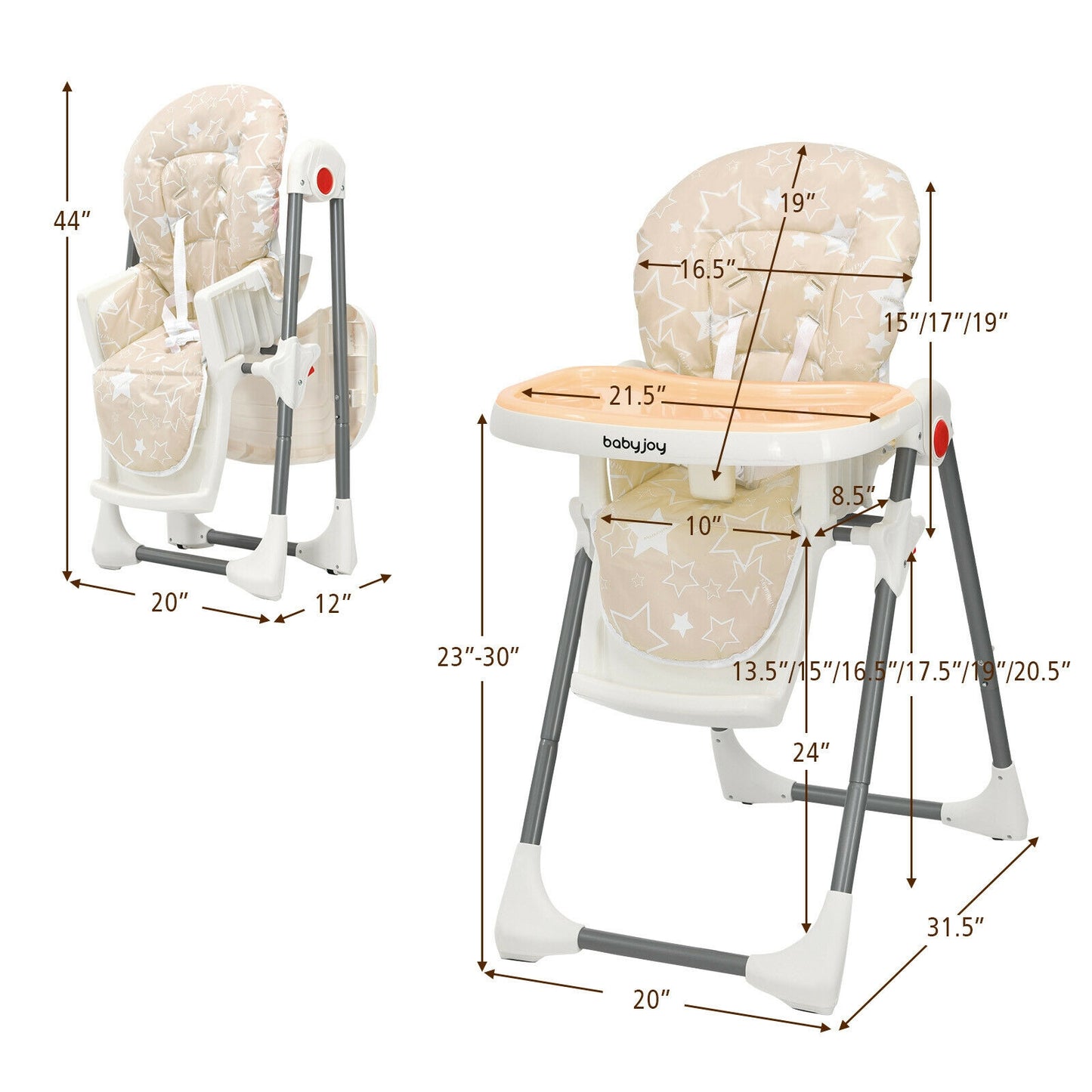 Folding Baby High Chair with 6-Level Height Adjustment