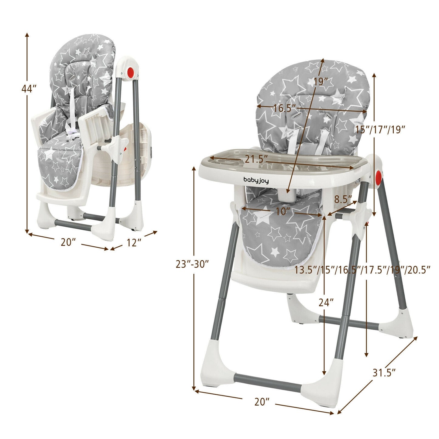 Folding Baby High Chair with 6-Level Height Adjustment