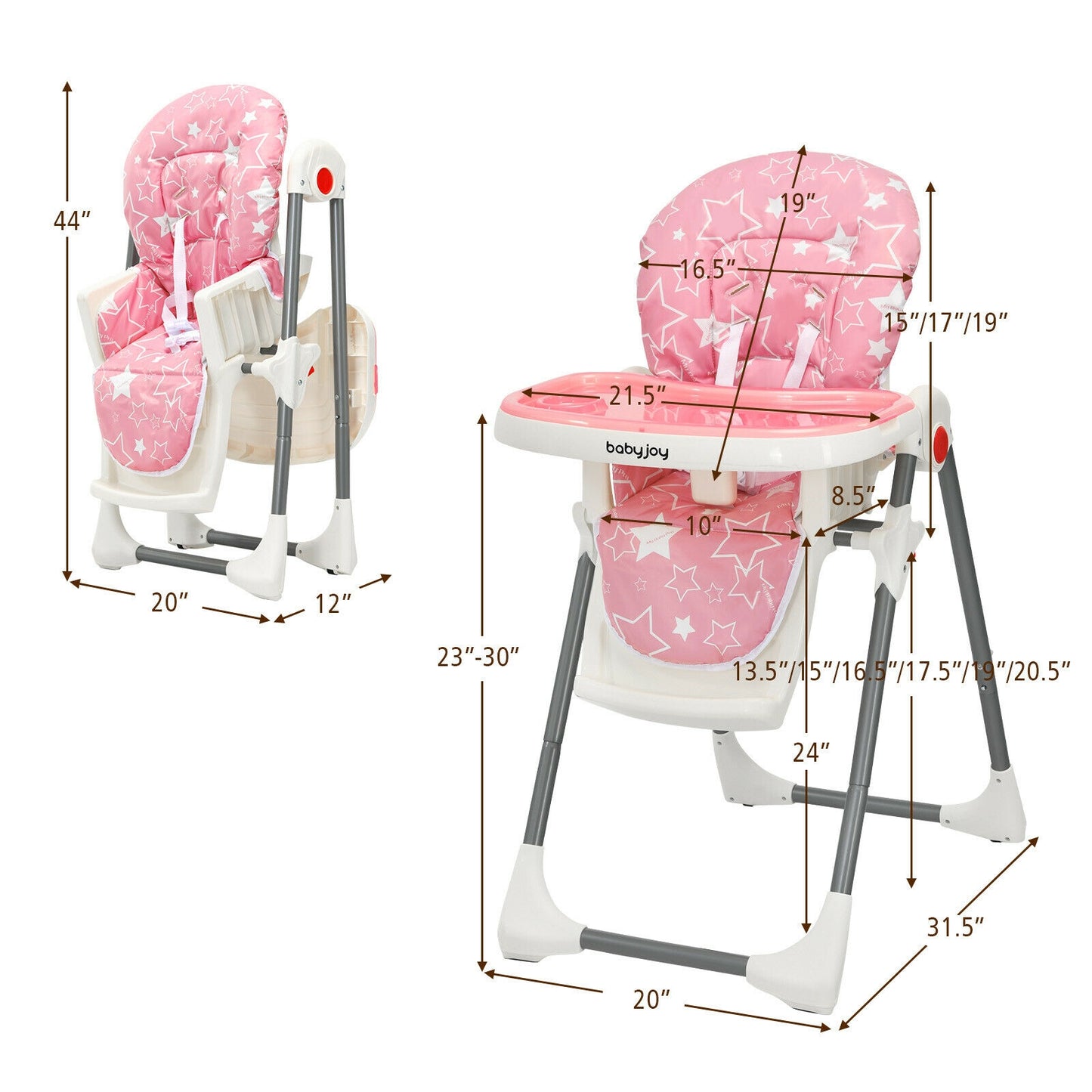 Folding Baby High Chair with 6-Level Height Adjustment