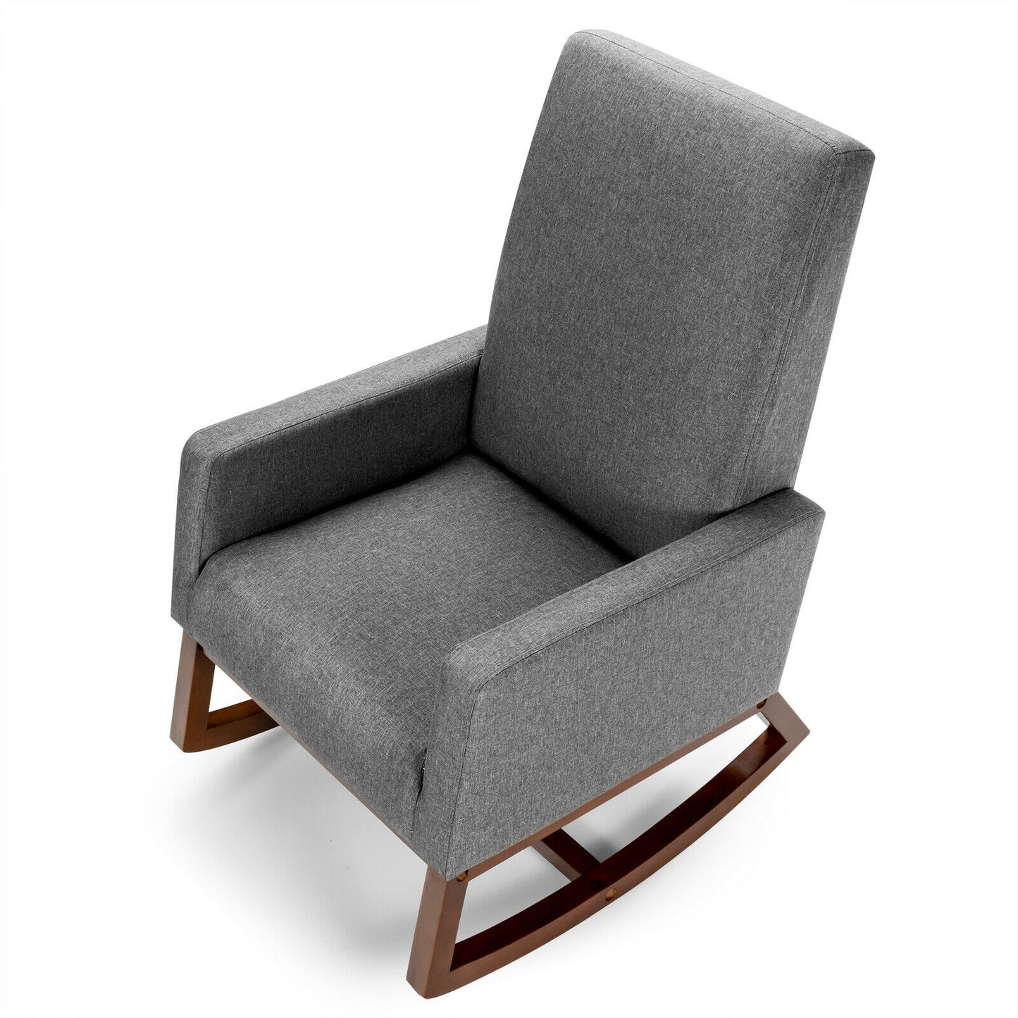 Upholstered Rocking Chair with Side Pocket and High Back