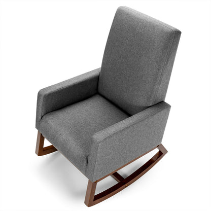 Upholstered Rocking Chair with Side Pocket and High Back