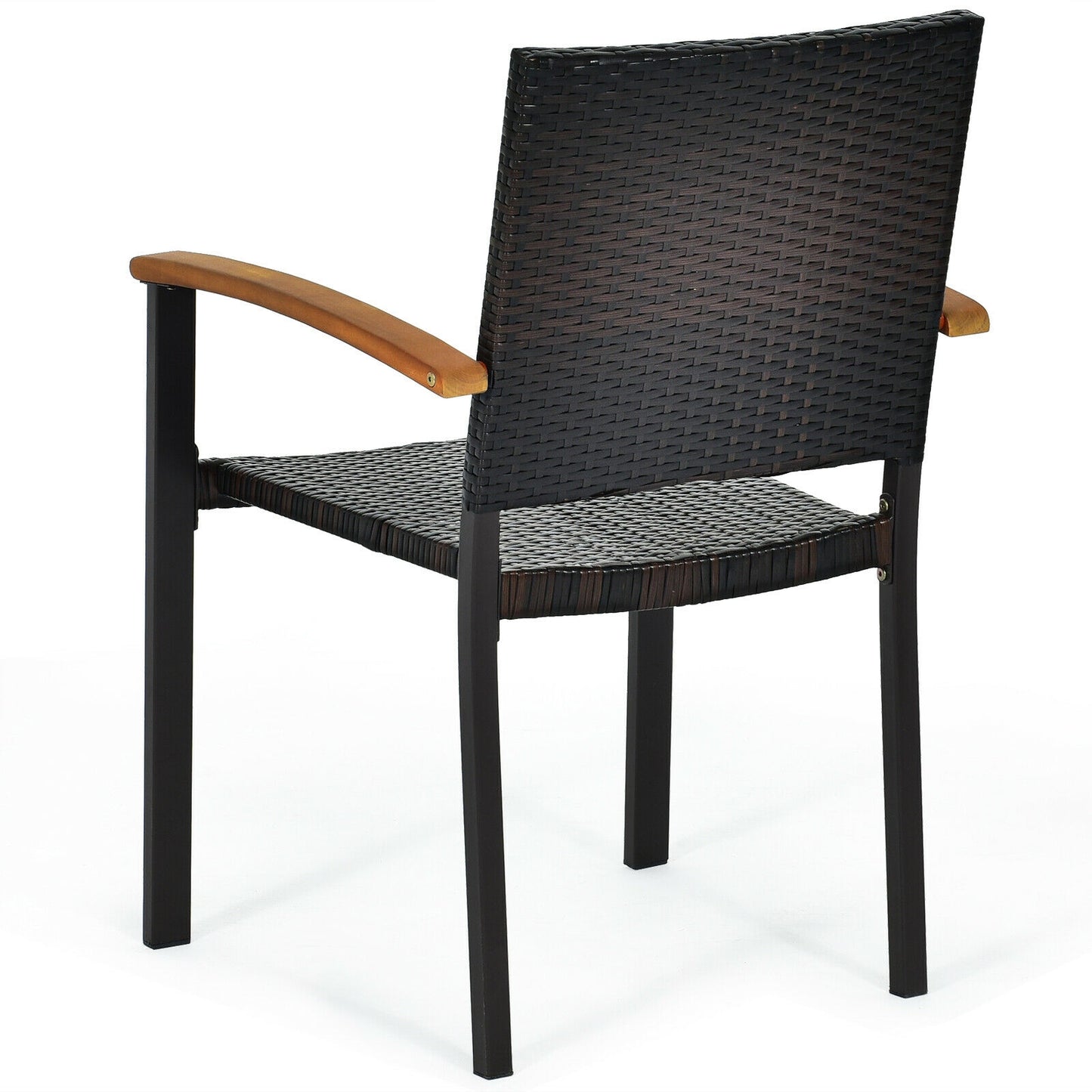 Outdoor Patio Dining Chairs Set of 4 with Rattan & Acacia Wood