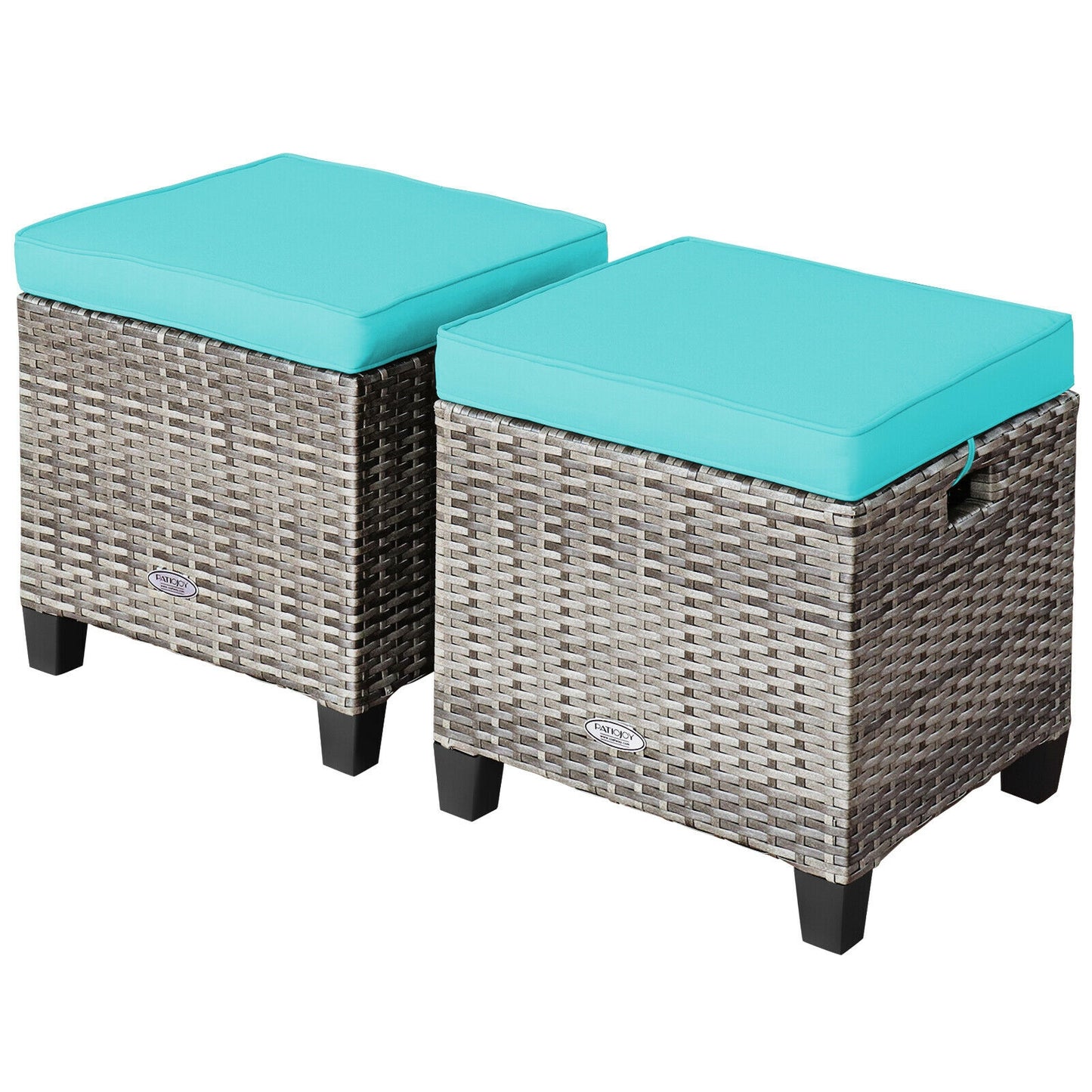 Patio Rattan Ottoman Set with Removable Cushions (2-Piece)