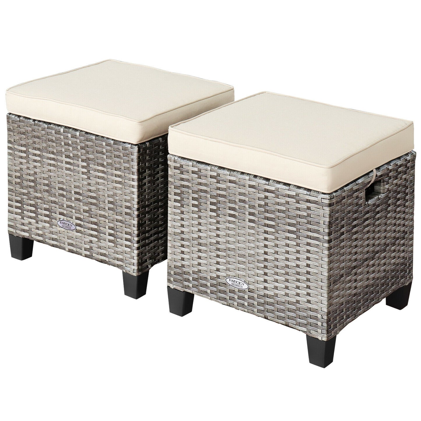 Patio Rattan Ottoman Set with Removable Cushions (2-Piece)