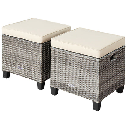 Patio Rattan Ottoman Set with Removable Cushions (2-Piece)