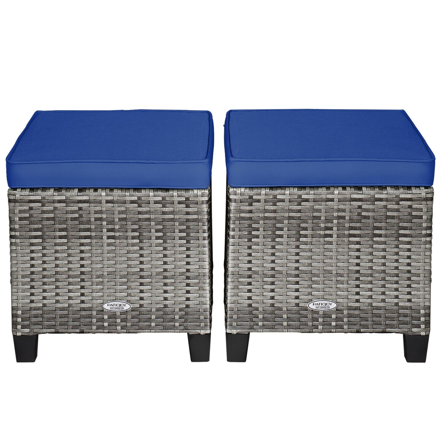 Patio Rattan Ottoman Set with Removable Cushions (2-Piece)