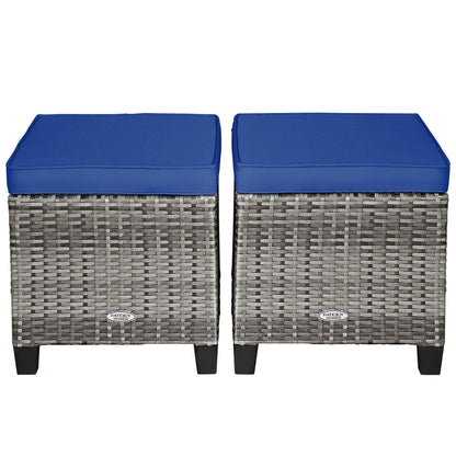 Patio Rattan Ottoman Set with Removable Cushions (2-Piece)