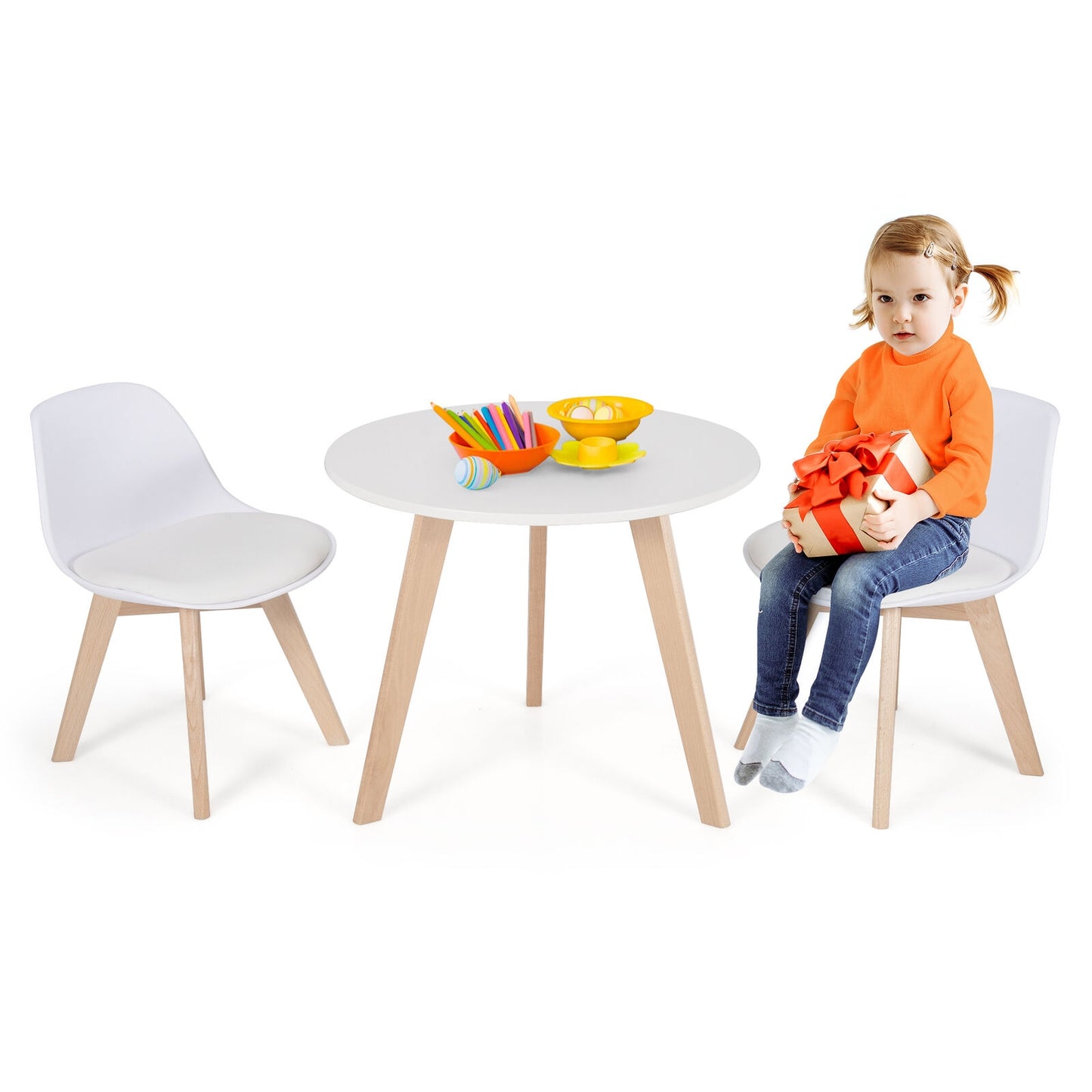 Kids Activity Table and 2 Chairs Set with Cushioned Seats