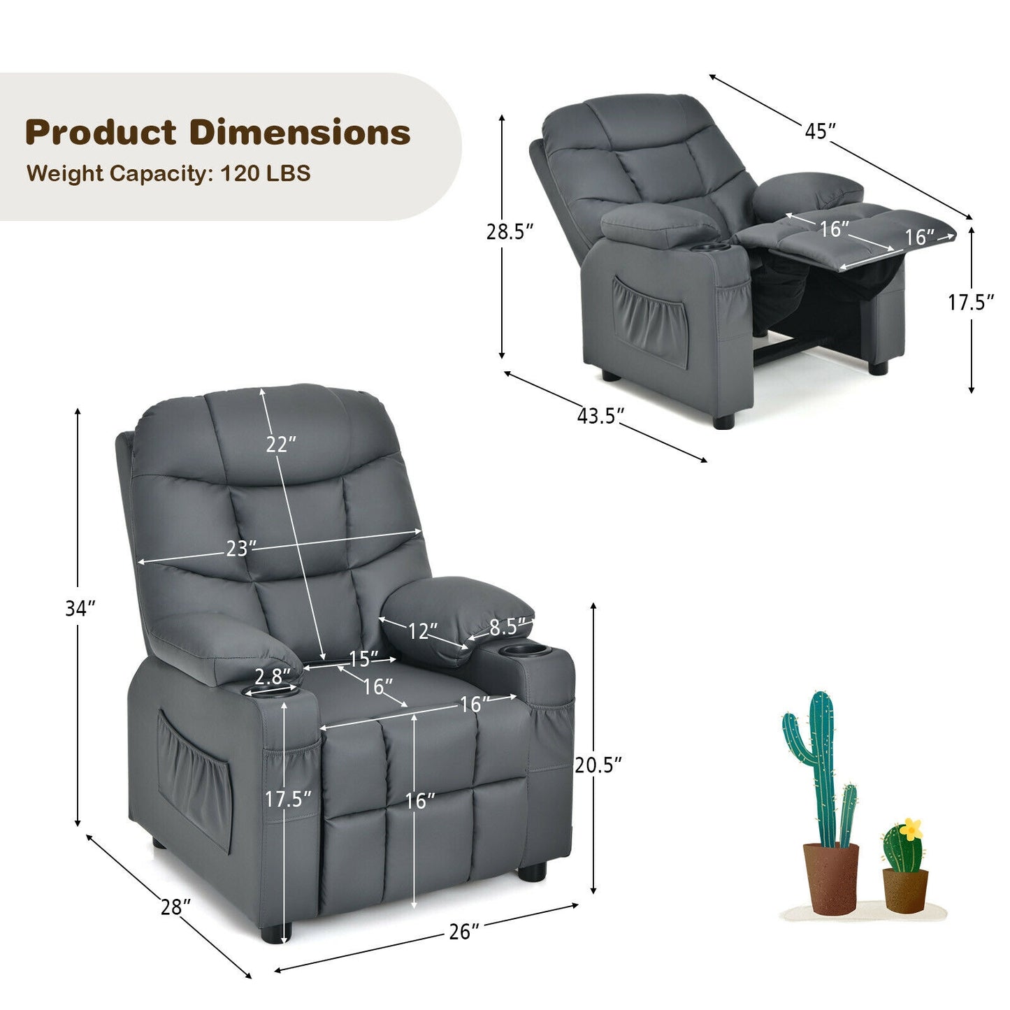Kids Recliner Chair with Cup Holder and Footrest