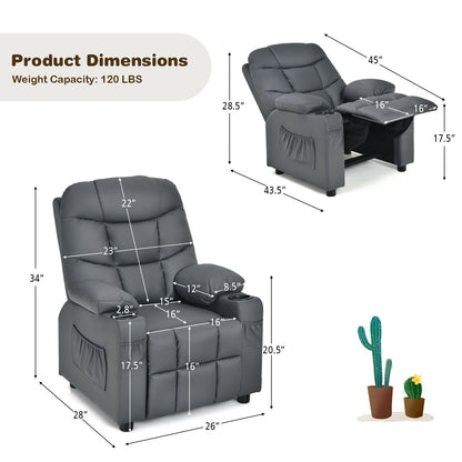 Kids Recliner Chair with Cup Holder and Footrest