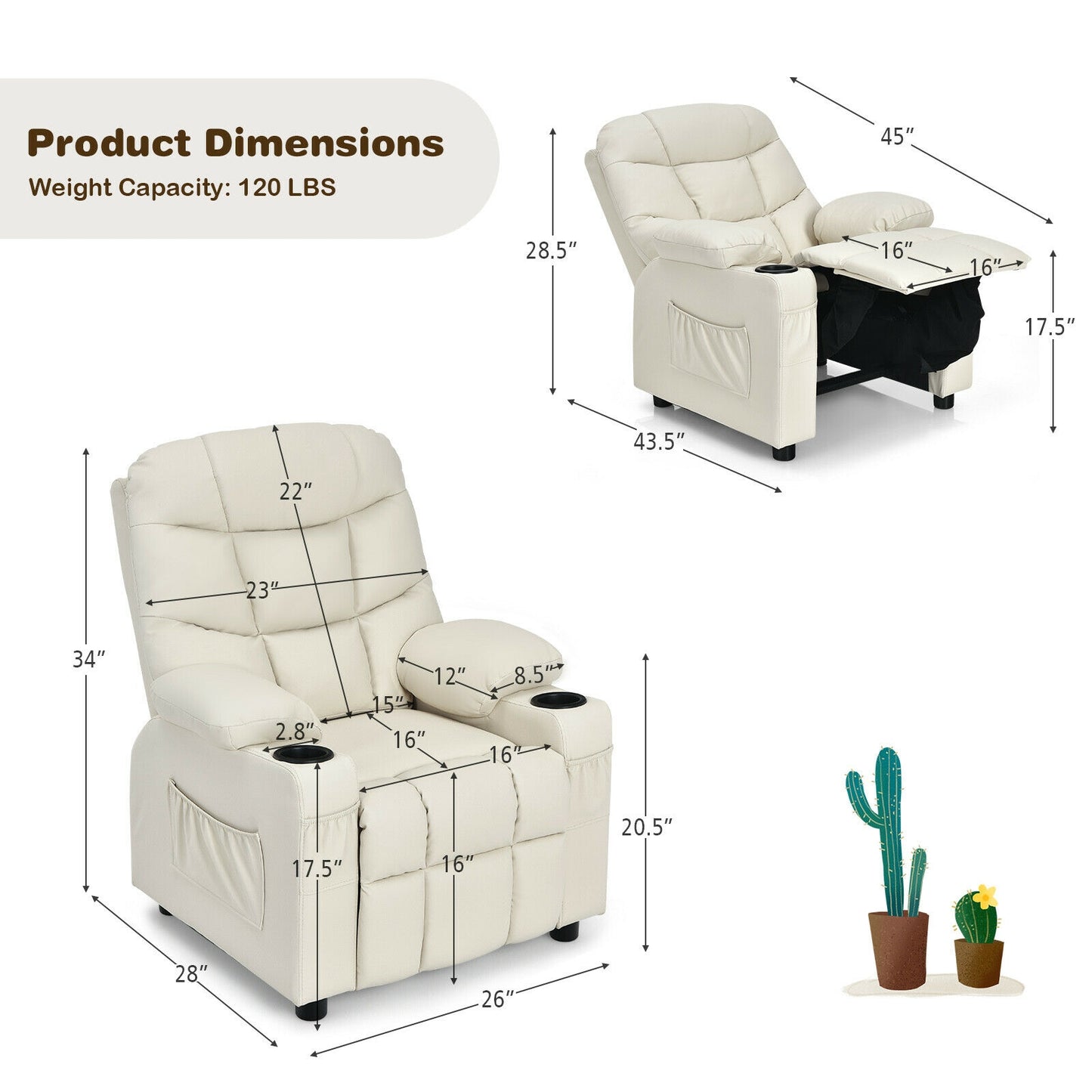 Kids Recliner Chair with Cup Holder and Footrest