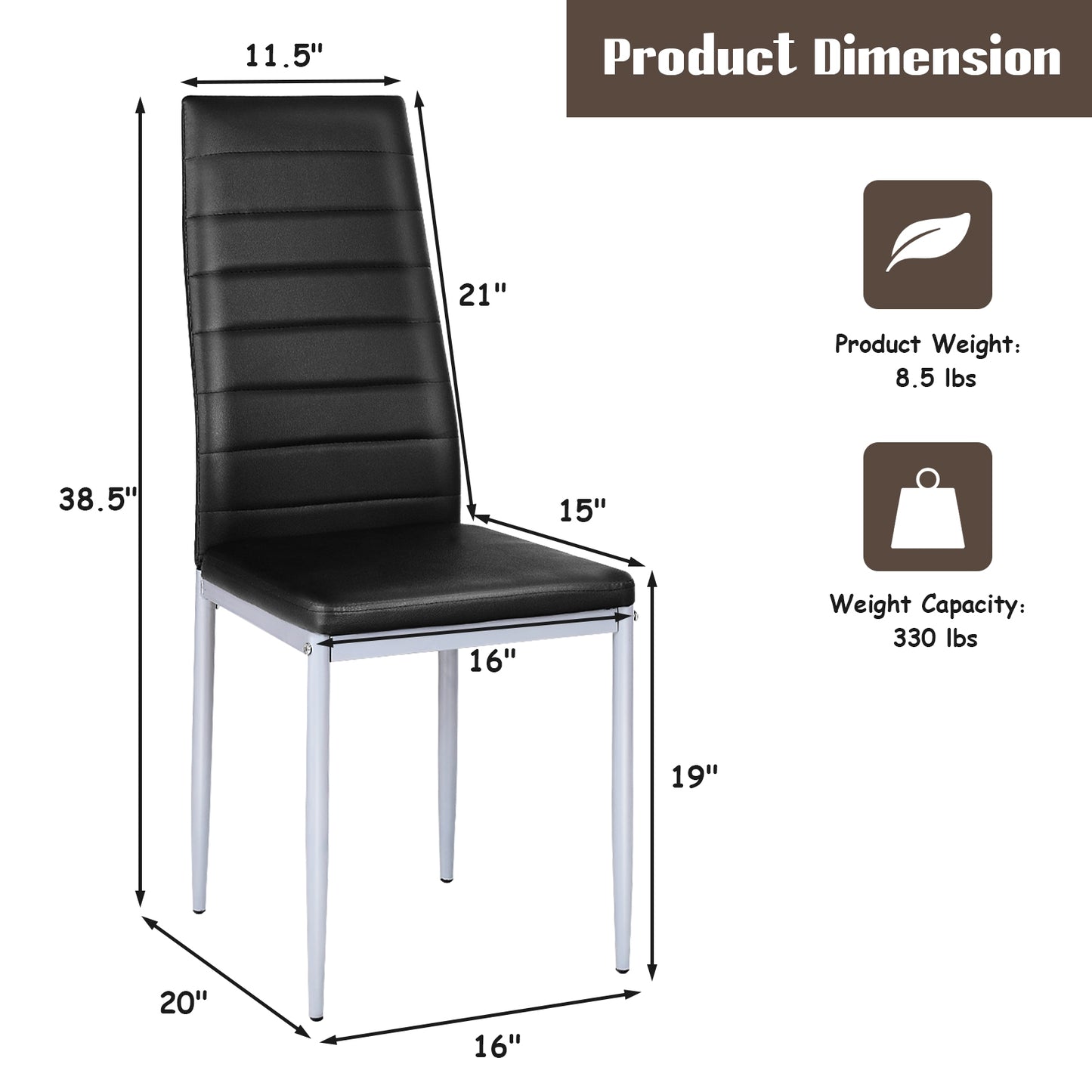 PVC Leather Dining Side Chairs Set of 4 - Black