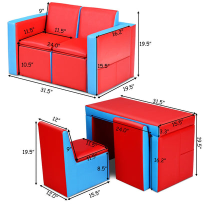 Kids Sofa Table Chair Set - Convertible 3-in-1 Furniture