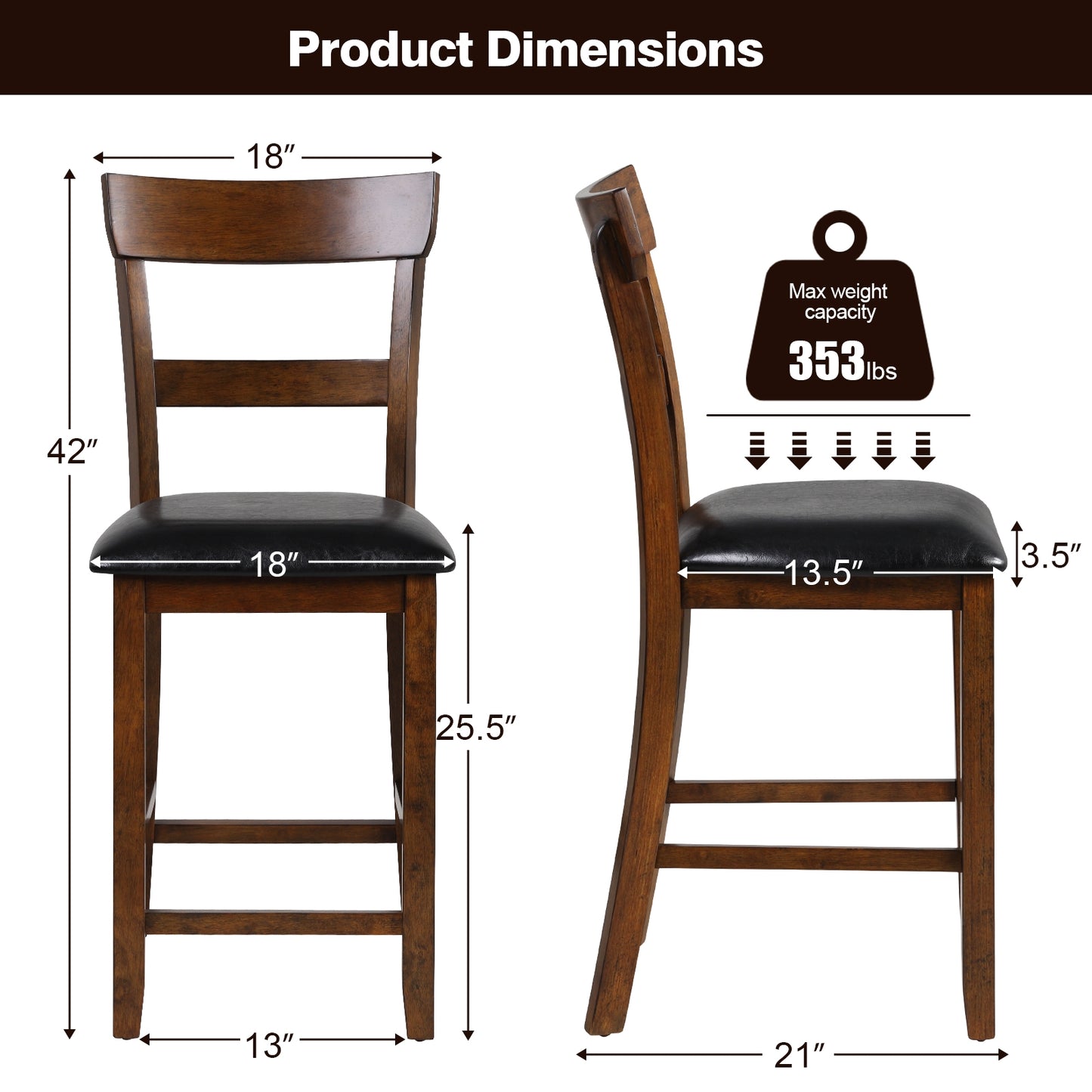 Counter Height Bar Chairs Set of 2 with Leather Seat