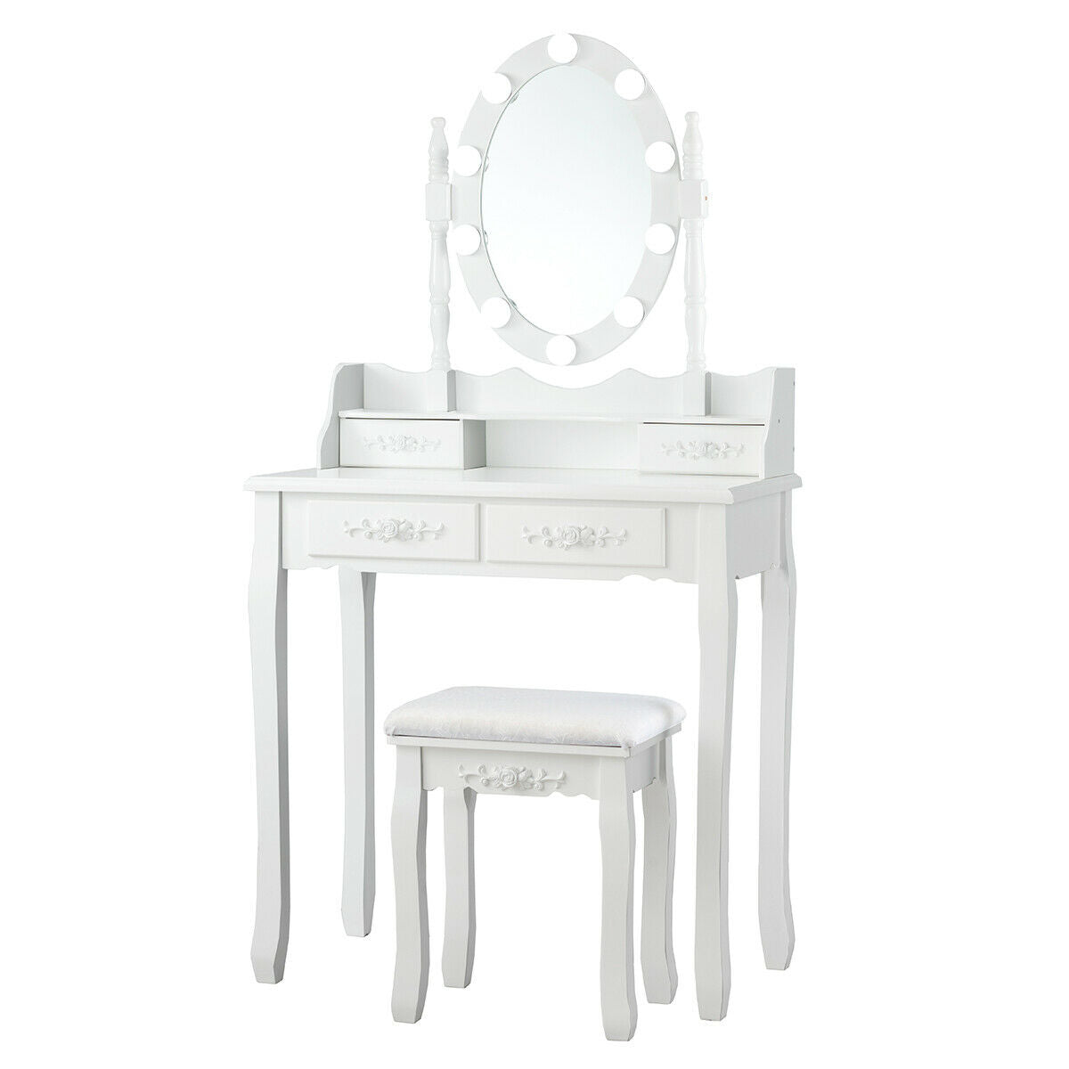 Makeup Vanity Table with Lighted Mirror and Cushioned Stool