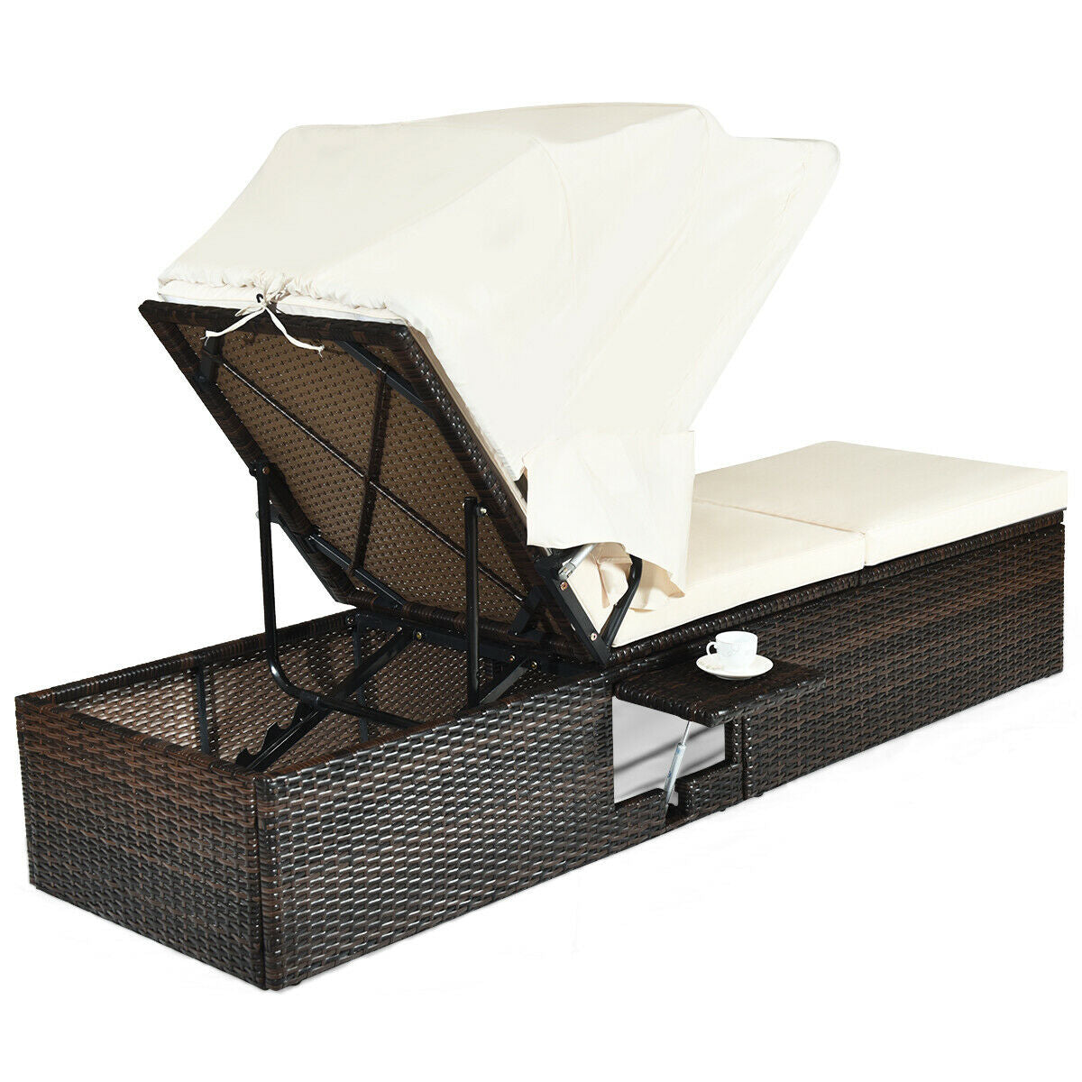 Outdoor Chaise Lounge with Canopy and Cushion