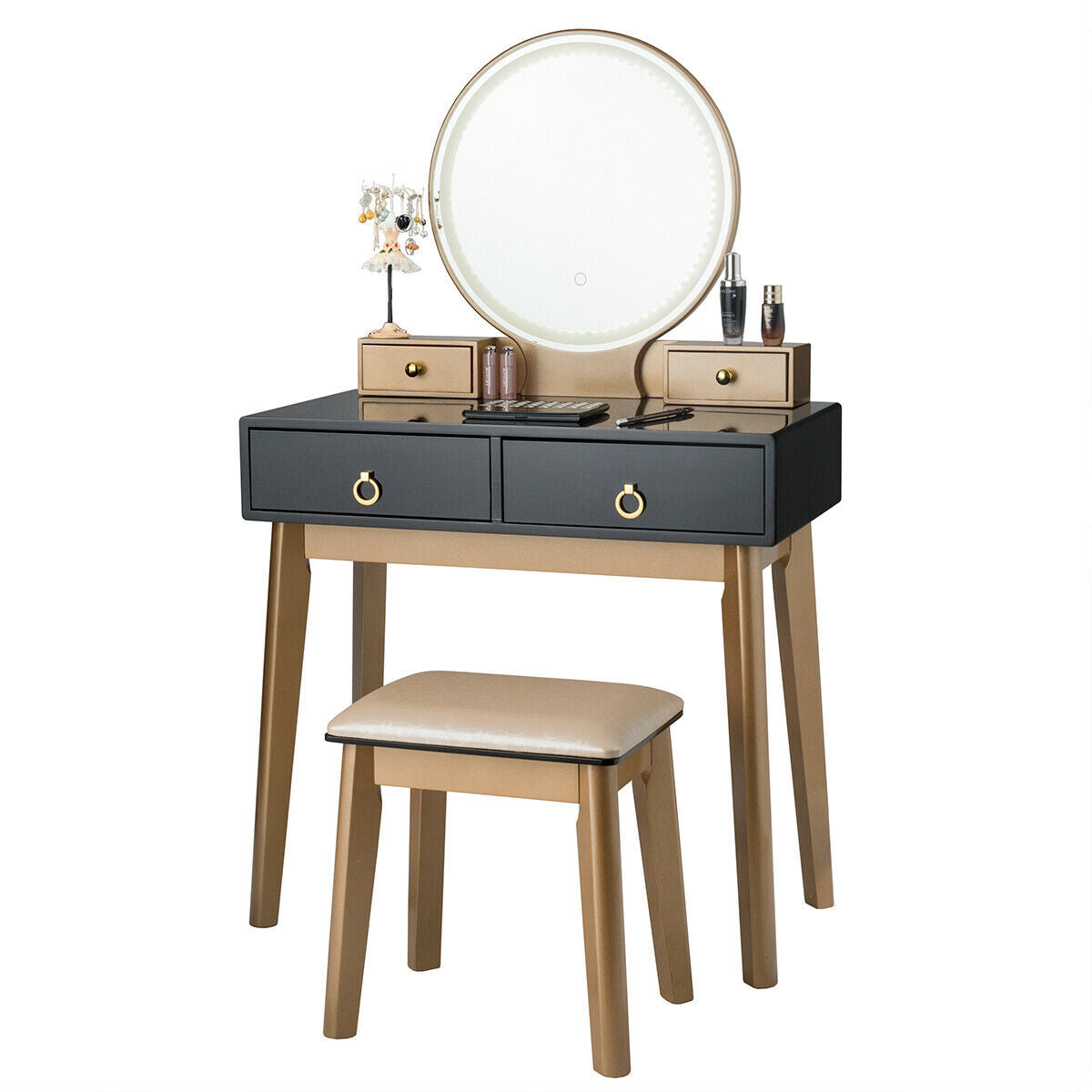 Makeup Vanity Table with LED Lighted Mirror and Stool Set