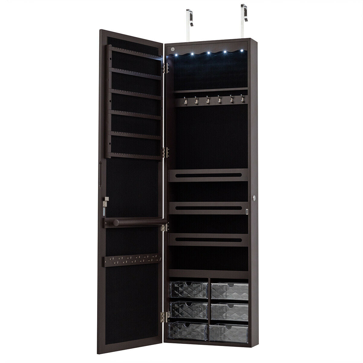 Wall Mounted Jewelry Armoire with LED Mirror - 47.5" Brown