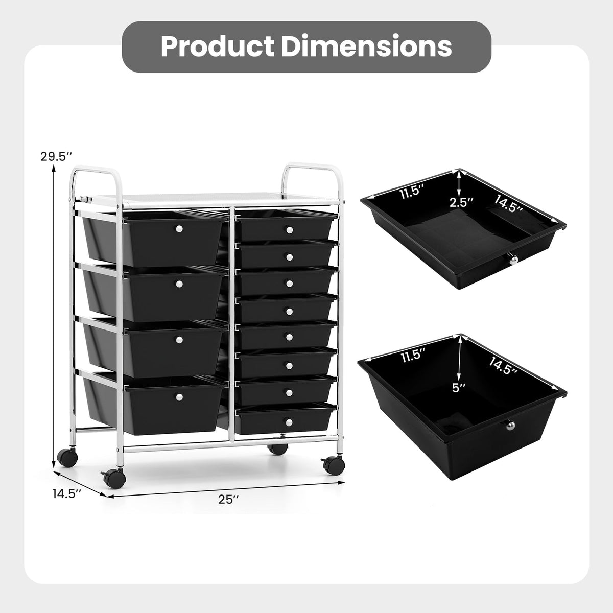 12-Drawer Utility Rolling Cart with Drawers Multi-Use Storage