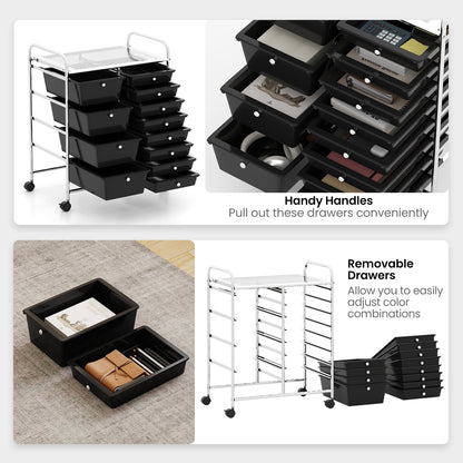 12-Drawer Utility Rolling Cart with Drawers Multi-Use Storage