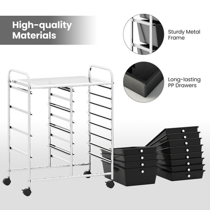 12-Drawer Utility Rolling Cart with Drawers Multi-Use Storage