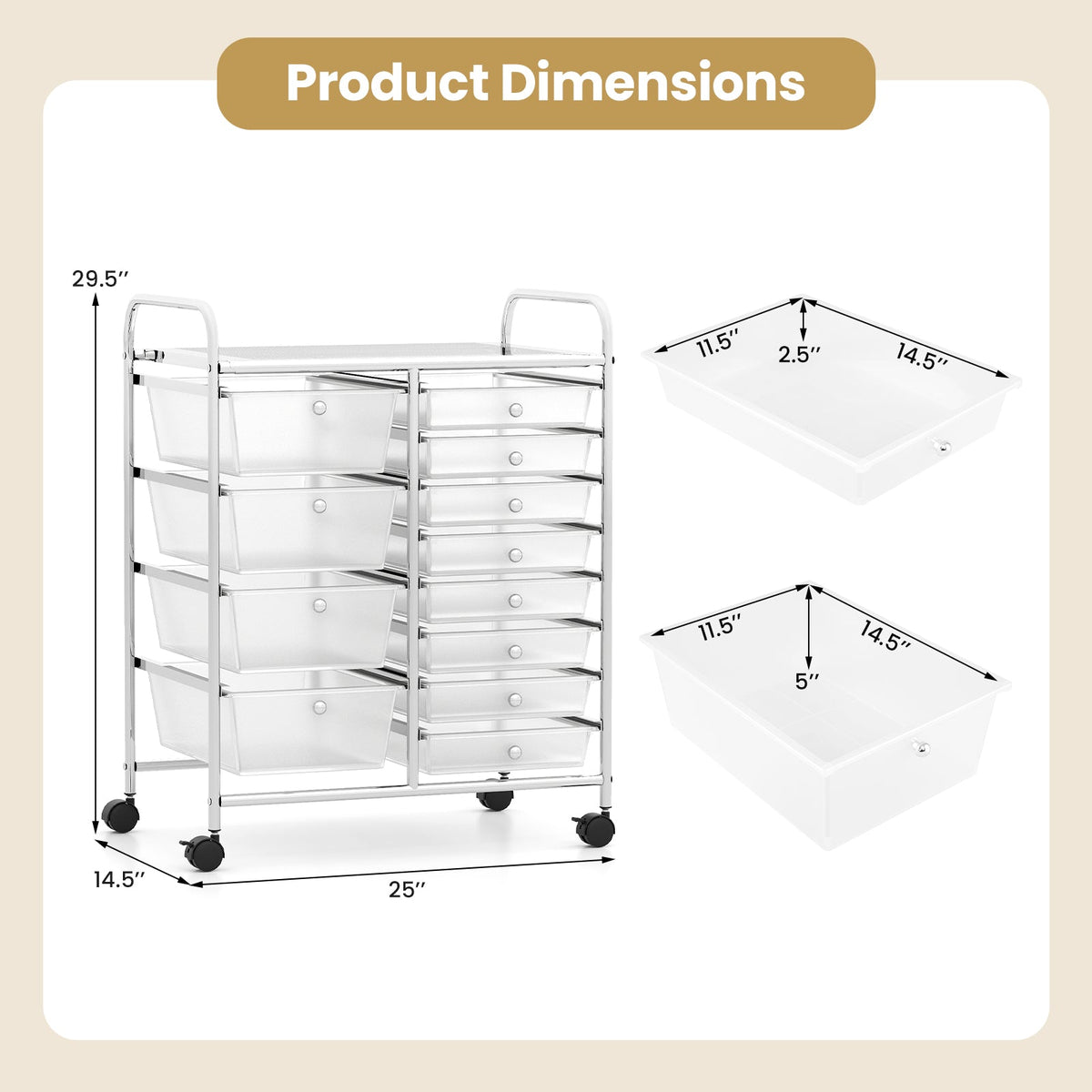 12-Drawer Utility Rolling Cart with Drawers Multi-Use Storage