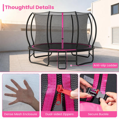 12 FT Outdoor Trampoline with Safety Enclosure Net - Pink