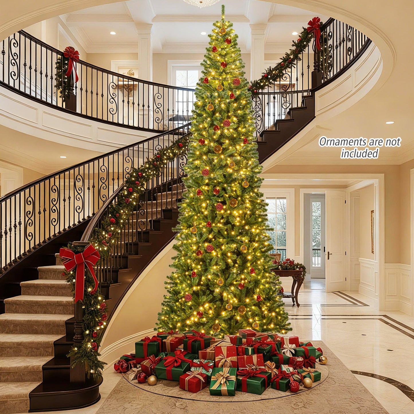 12 FT Tall Prelit Hinged Artificial Christmas Tree with 2536 PVC Branch Tips