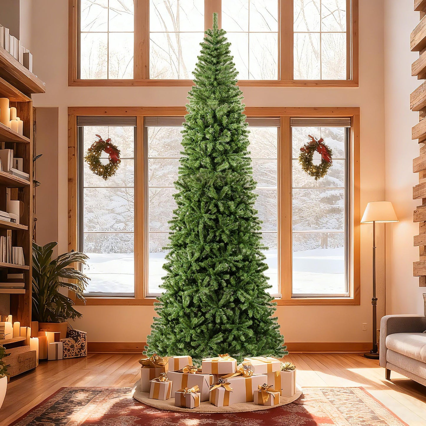 12 FT Tall Prelit Hinged Artificial Christmas Tree with 2536 PVC Branch Tips