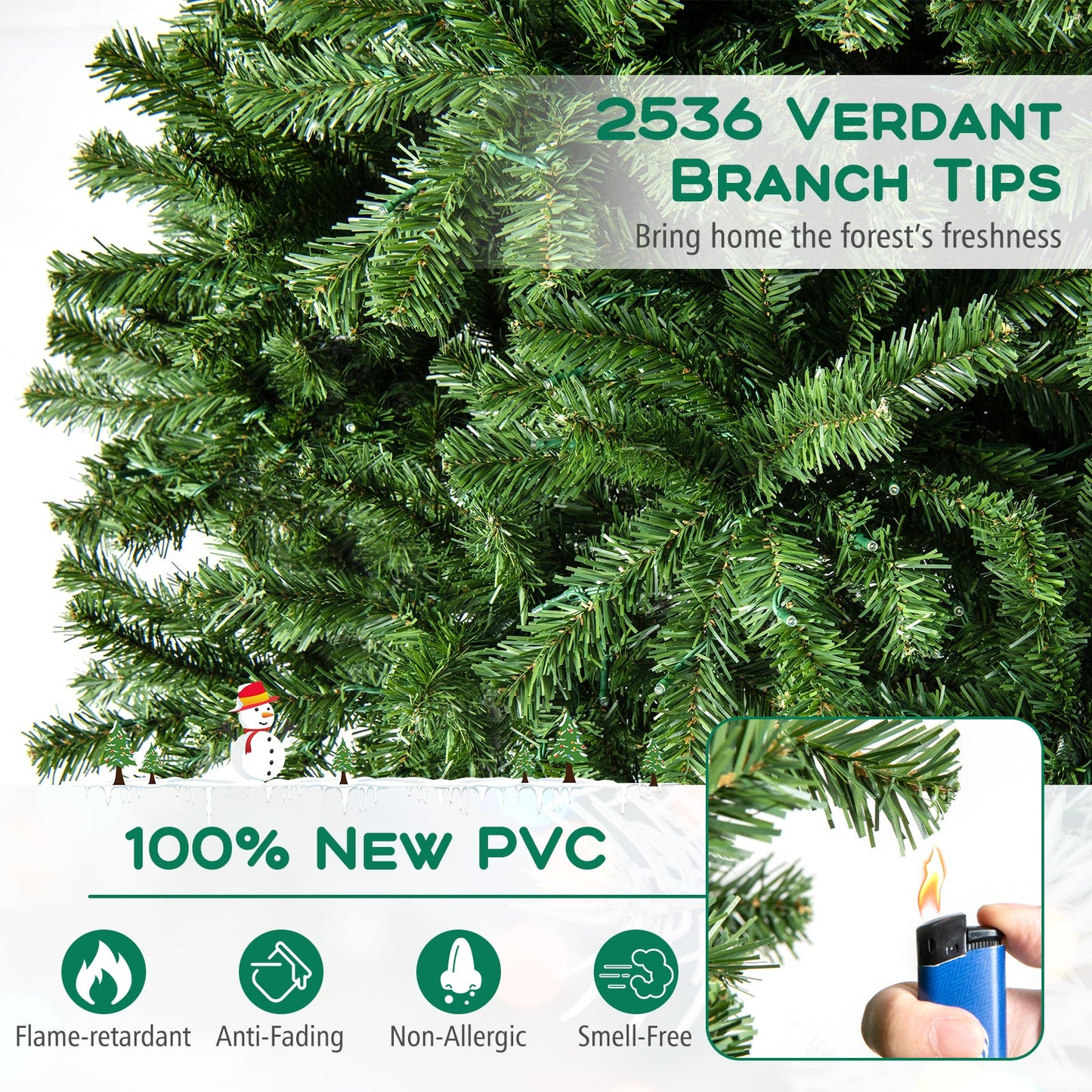 12 FT Tall Prelit Hinged Artificial Christmas Tree with 2536 PVC Branch Tips