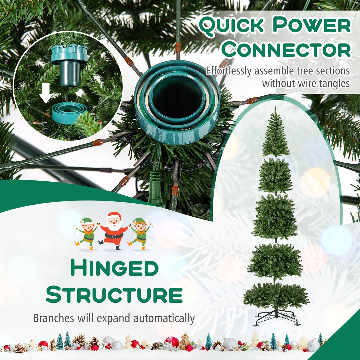 12 FT Tall Prelit Hinged Artificial Christmas Tree with 2536 PVC Branch Tips