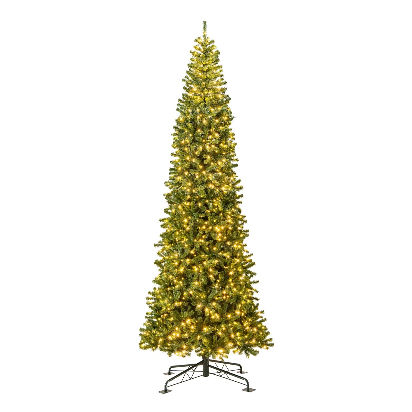 12 FT Tall Prelit Hinged Artificial Christmas Tree with 2536 PVC Branch Tips