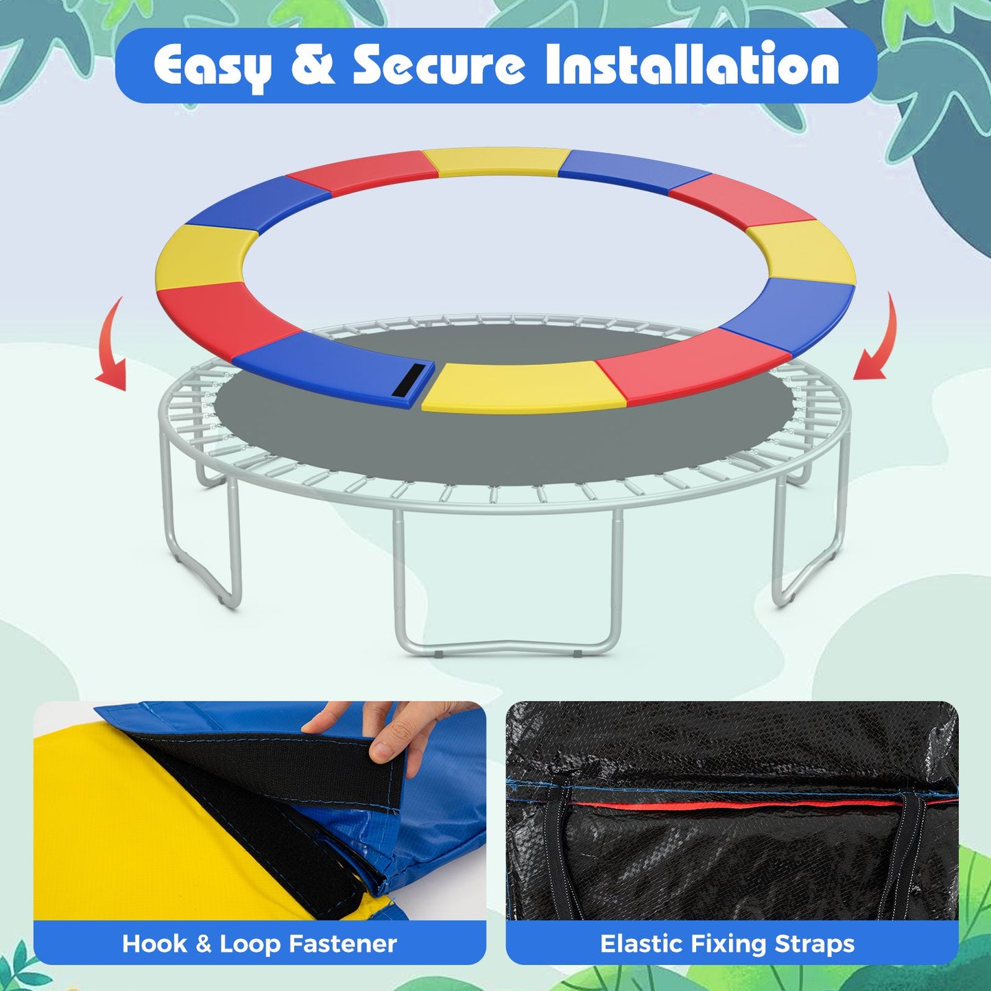 8-16 FT Trampoline Pad Replacement Safety Pad with Fixing Straps (Multicolor)
