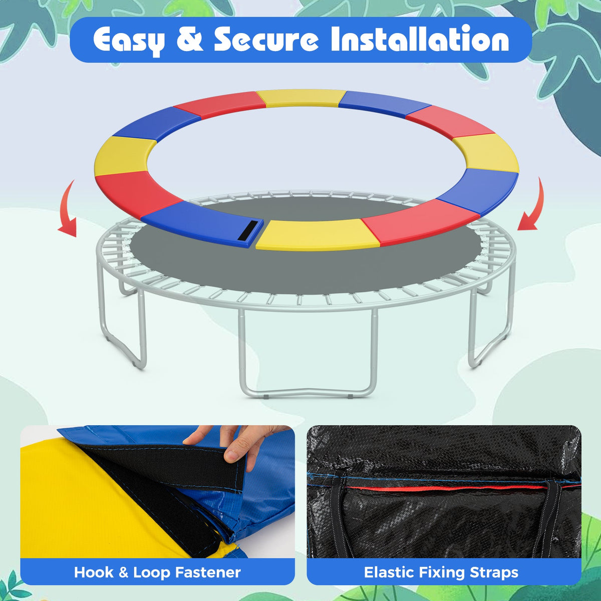 8-16 FT Trampoline Pad Replacement Safety Pad with Fixing Straps (Multicolor)