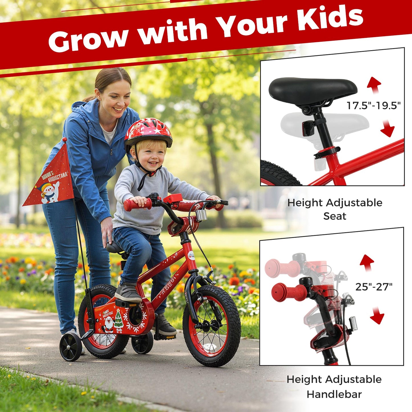 Kids Bike 12-18 Inch with Training Wheels & Christmas Music